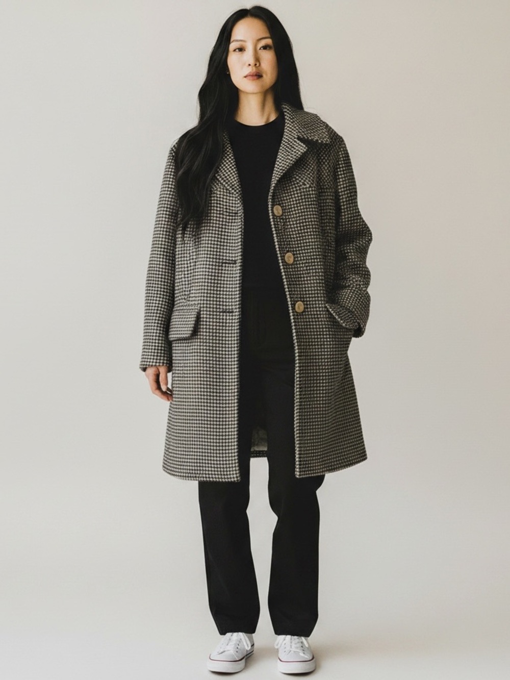 Pendleton Houndstooth Wool Pea Coat in Brown and Cream Womens Size Large